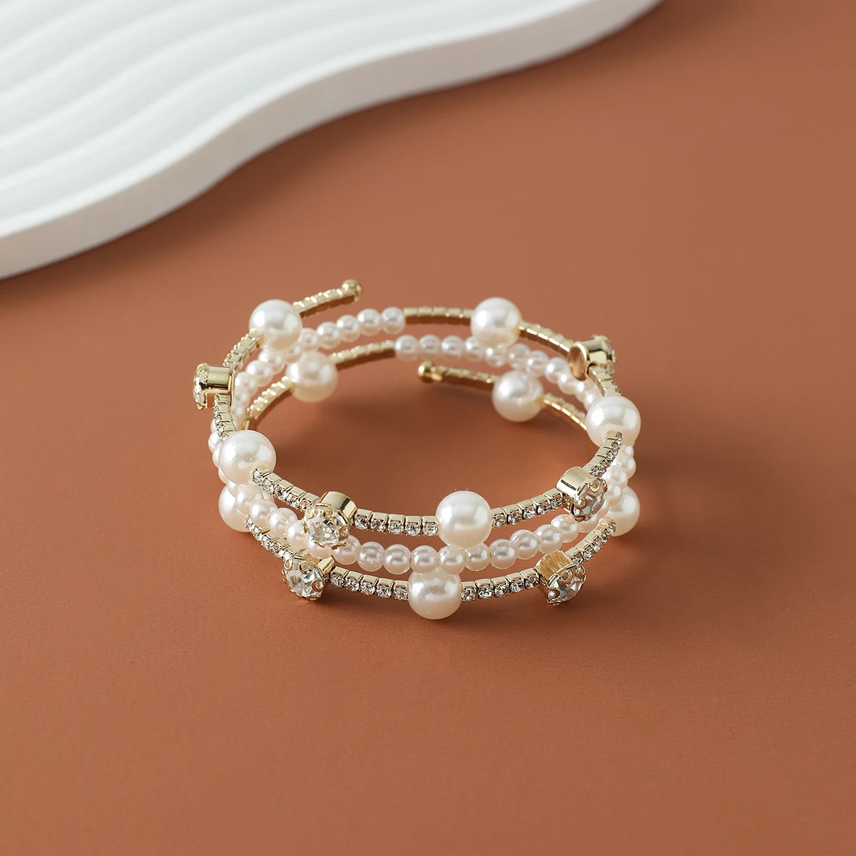 Luxury Bridal Cuff Bracelet 3 Row Rhinestone Pearl Bracelet For Women Wedding Party Jewelry Hand Accessories Gifts For Girls