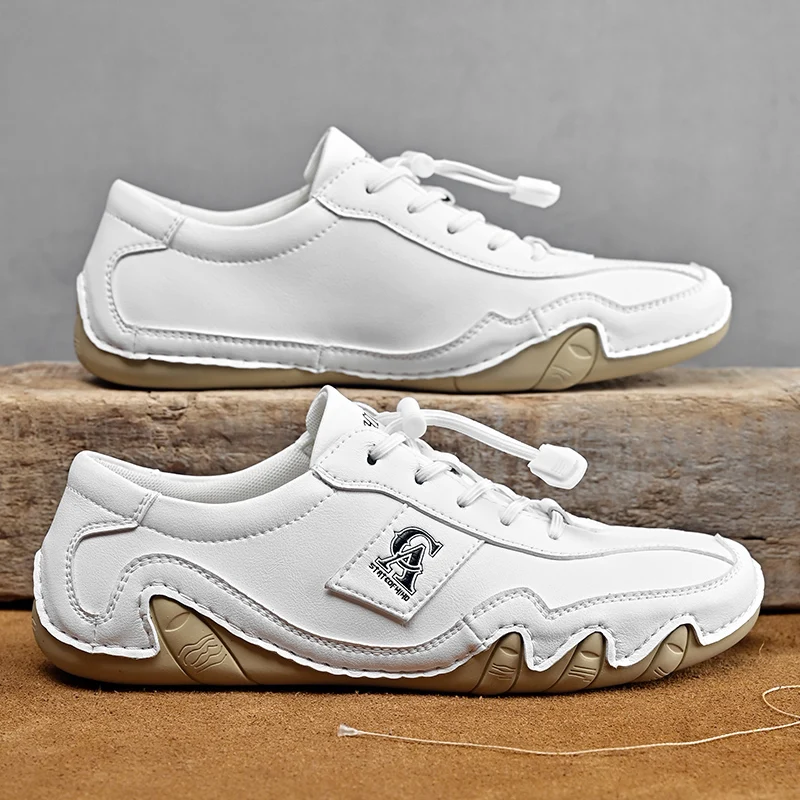 New 2024 Fashion Handmade Leather Casual Men Shoes Design Fall Sneakers Man Loafers Breathable Soft Flat Shoes Driving Shoes