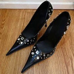 Rhinestone High Heels Women Fashion Pointed Toe Pumps Women Lace Up Elegant Designer Sandal Sexy Leopard Print Party Dress Shoes