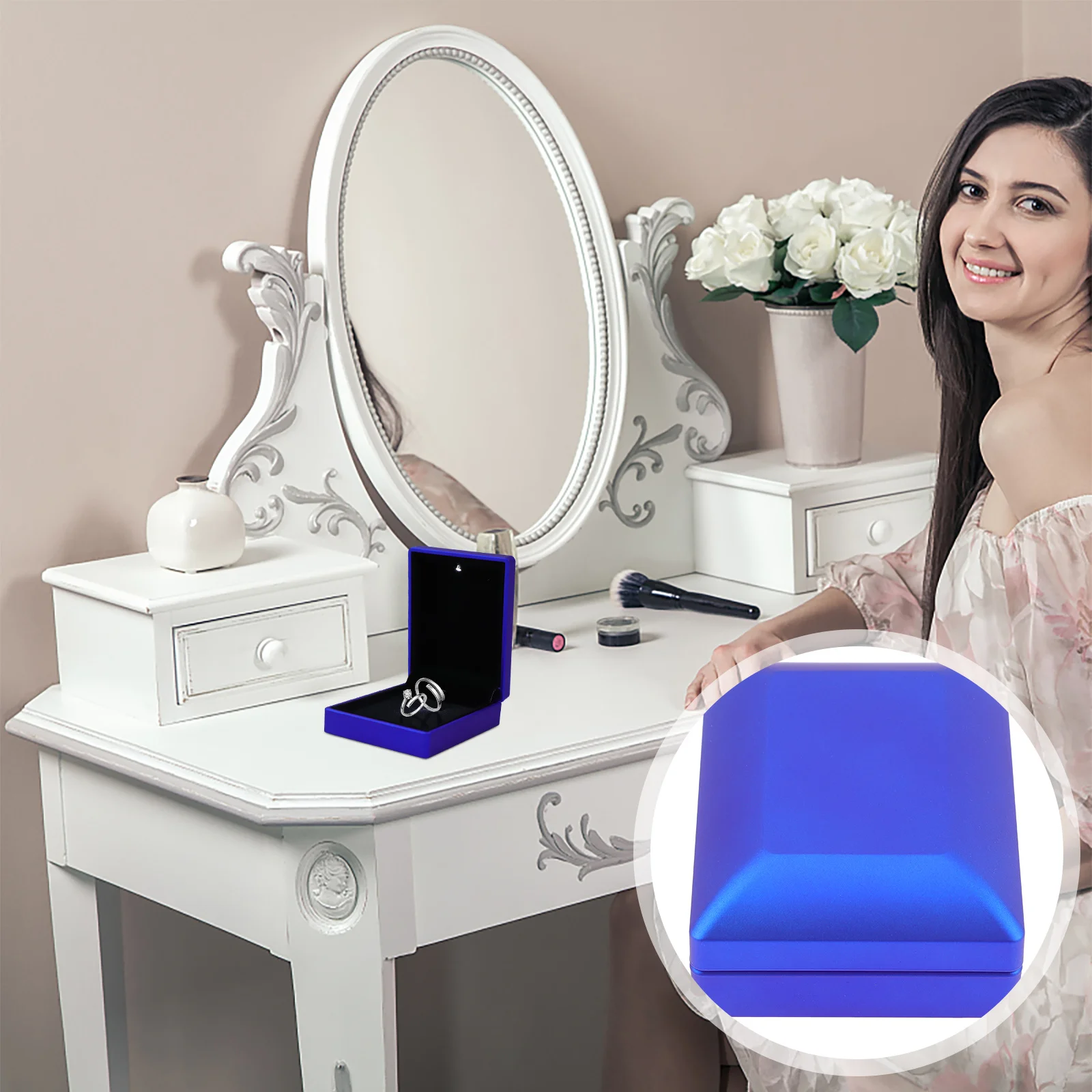 

Elegant Rubber Coated Jewelry Box With Led Lights For Necklace Pendant Storage Luxury Gift Box For Engagement Wedding