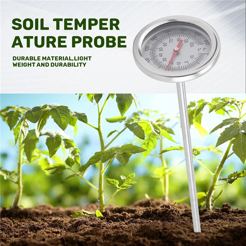 Long Stem Compost Soil Thermometer - Fast Response Stainless Steel 20 Inch - Measuring Probe - Fahrenheit And Celsius-N33R