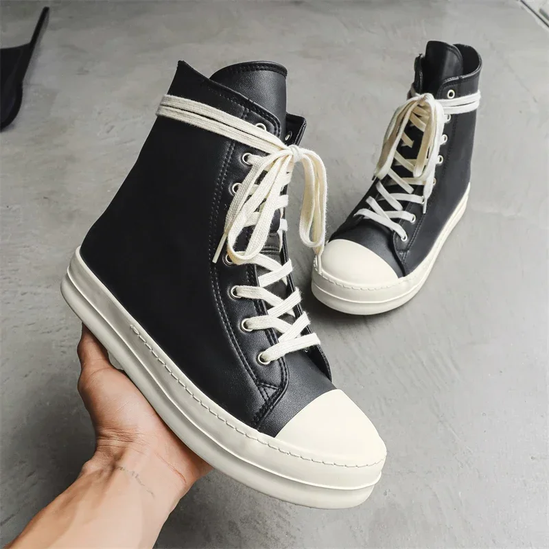 2024 Cross Border New Thick Sole High Top Couple Shoes Side Zipper Canvas Lace Up To Increase Leisure Student Matcake Shoes Tide