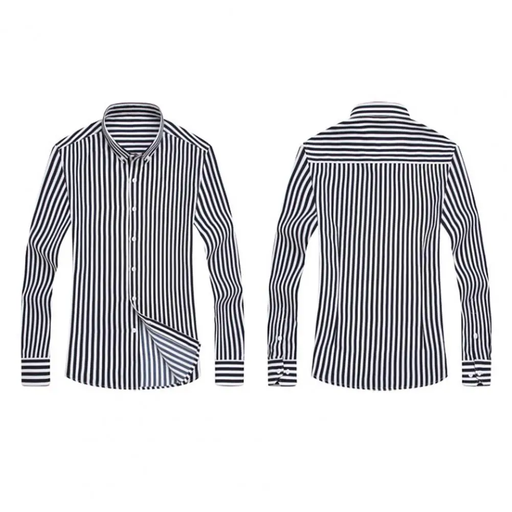 Men Business Shirt Long Sleeve Lapel Shirt Elegant Striped Men's Cardigan Shirt with Turn-down Collar Slim Fit Design for Plus