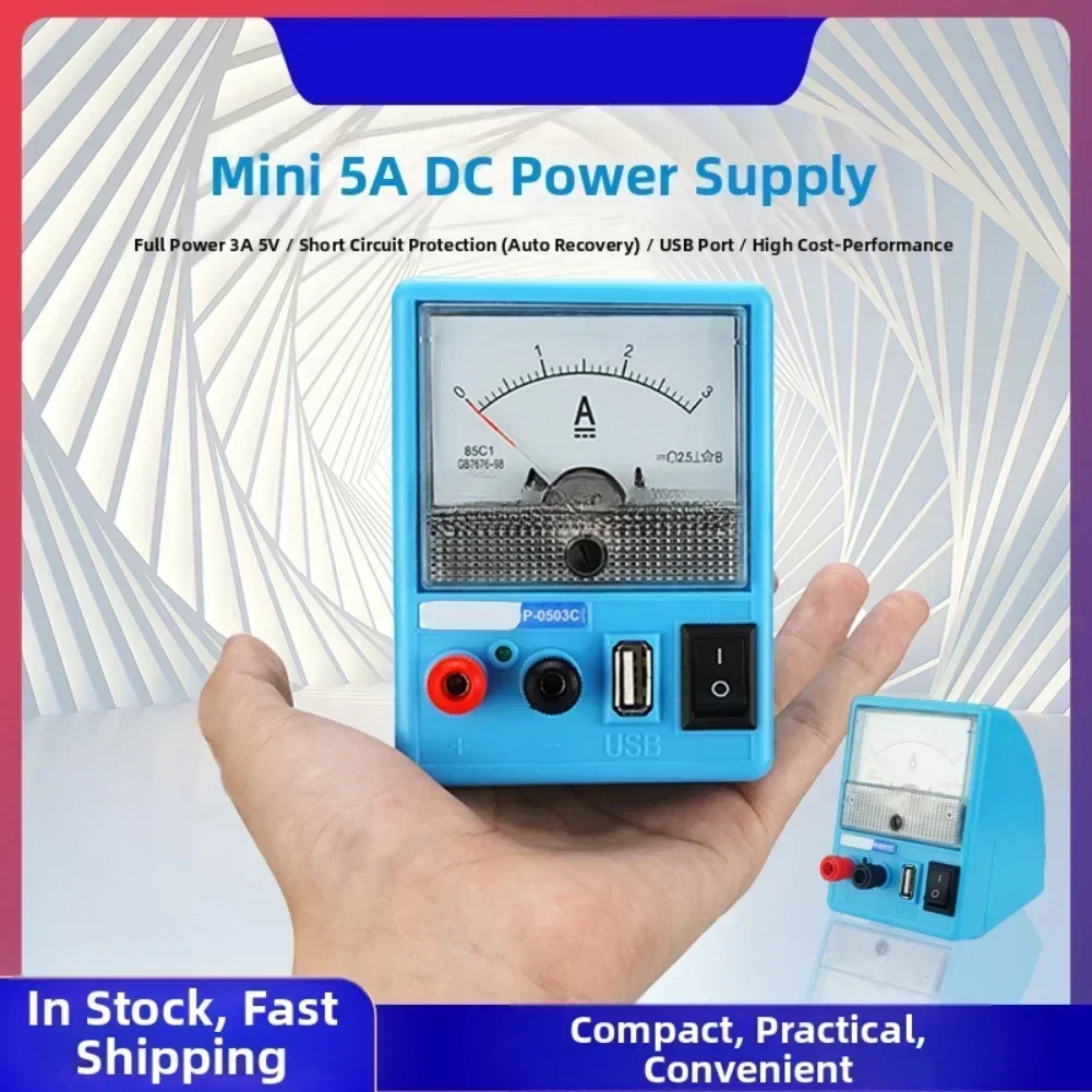 

DC Power Supply 5V 3A with USB Output and Built in Short Circuit Protection Providing Stable Current for Electronics