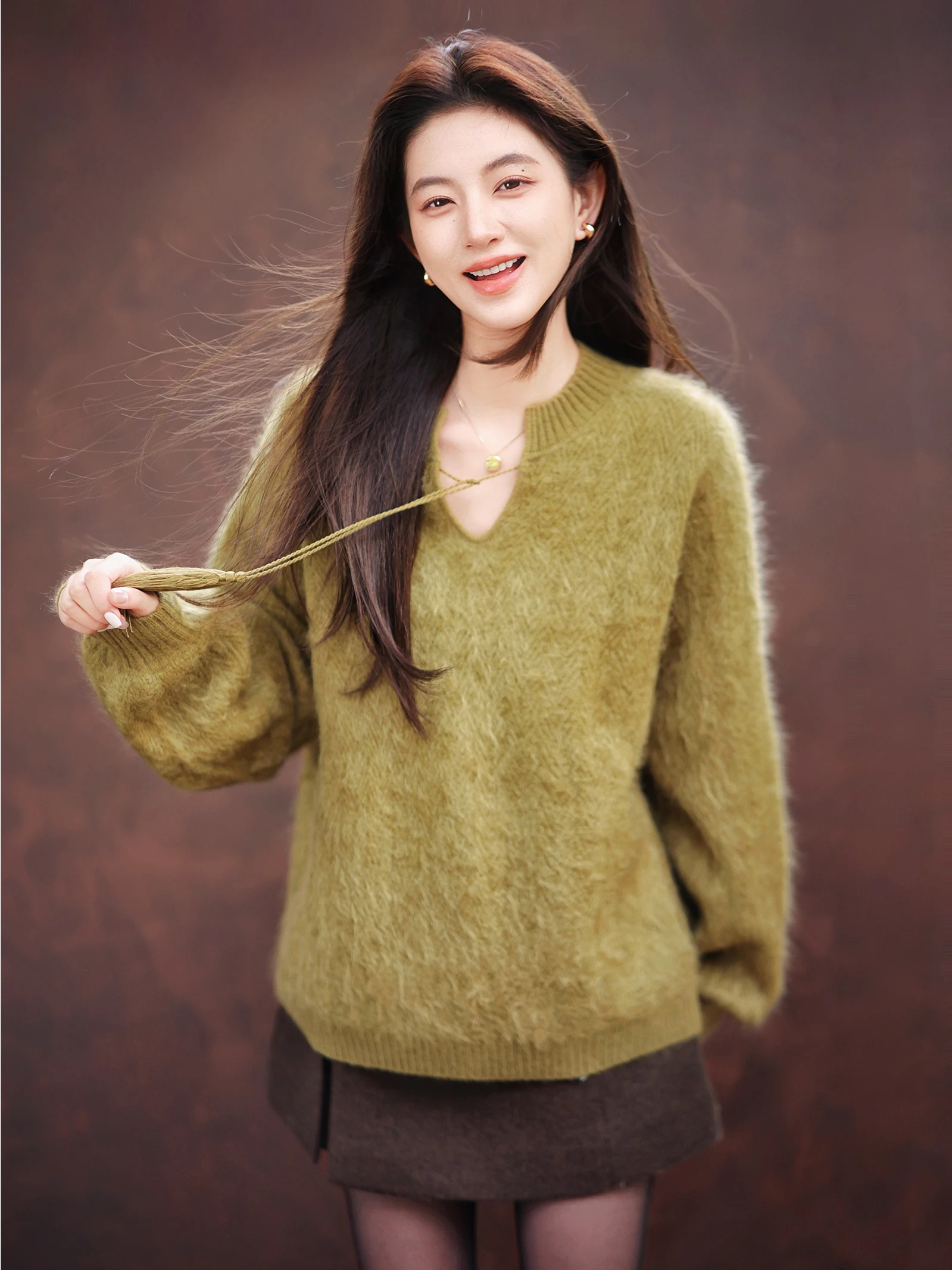 

Теплый женский вязаный свитер Zhaodaxi с мягкой флисовой подкладкой, бахромой и дизайном «пшеничный колос» (высокая плотность), удобный, с длинными рукавами