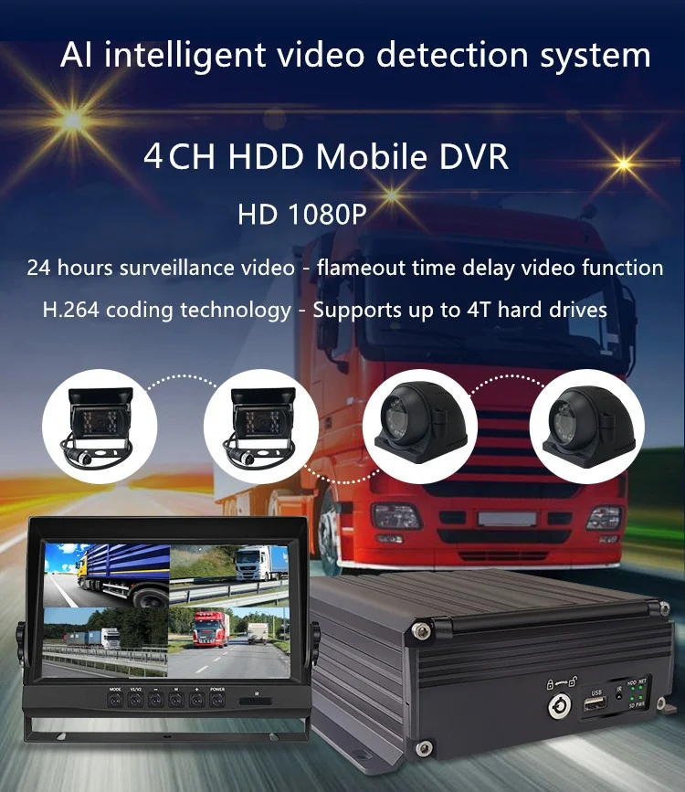 4CH AI Mobile Dvr مع 4G GPS WiFi لشاحنة حافلة مدرسية مدرب فان الخ-مسجل فيديو رقمي #1
