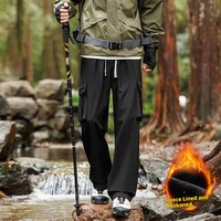 Winter Fleece-Lined Thick Black Cargo Pants with Multiple Zipper Pockets, Loose Straight-Leg Design, Drawstring Adjustment, Trendy Street Style Long Pants, Unisex, Warm and Cold-Resistant, Autumn and Winter Stylish and Trendy Casual Pants for Going Out & Everyday Wear