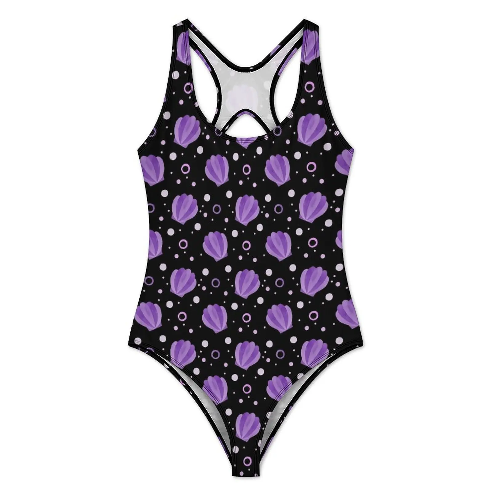 Purple Shells Swimsuit Sexy Animal Print Women Swimwear One Piece Fashion Bodysuit Holiday Surf Push Up Cut Out Bathing Suit