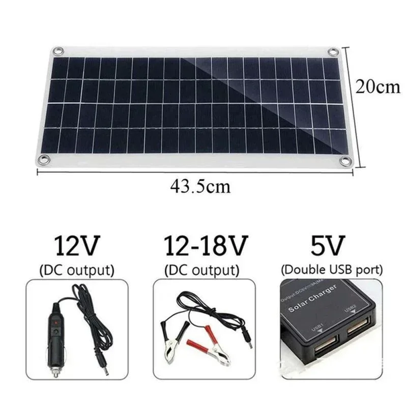 Solar Panel Kit 30W 12V Dual USB Output Solar Cells Solar Panel 20a 30a 40a 50a Controller for Yacht Car Battery Boat Charger