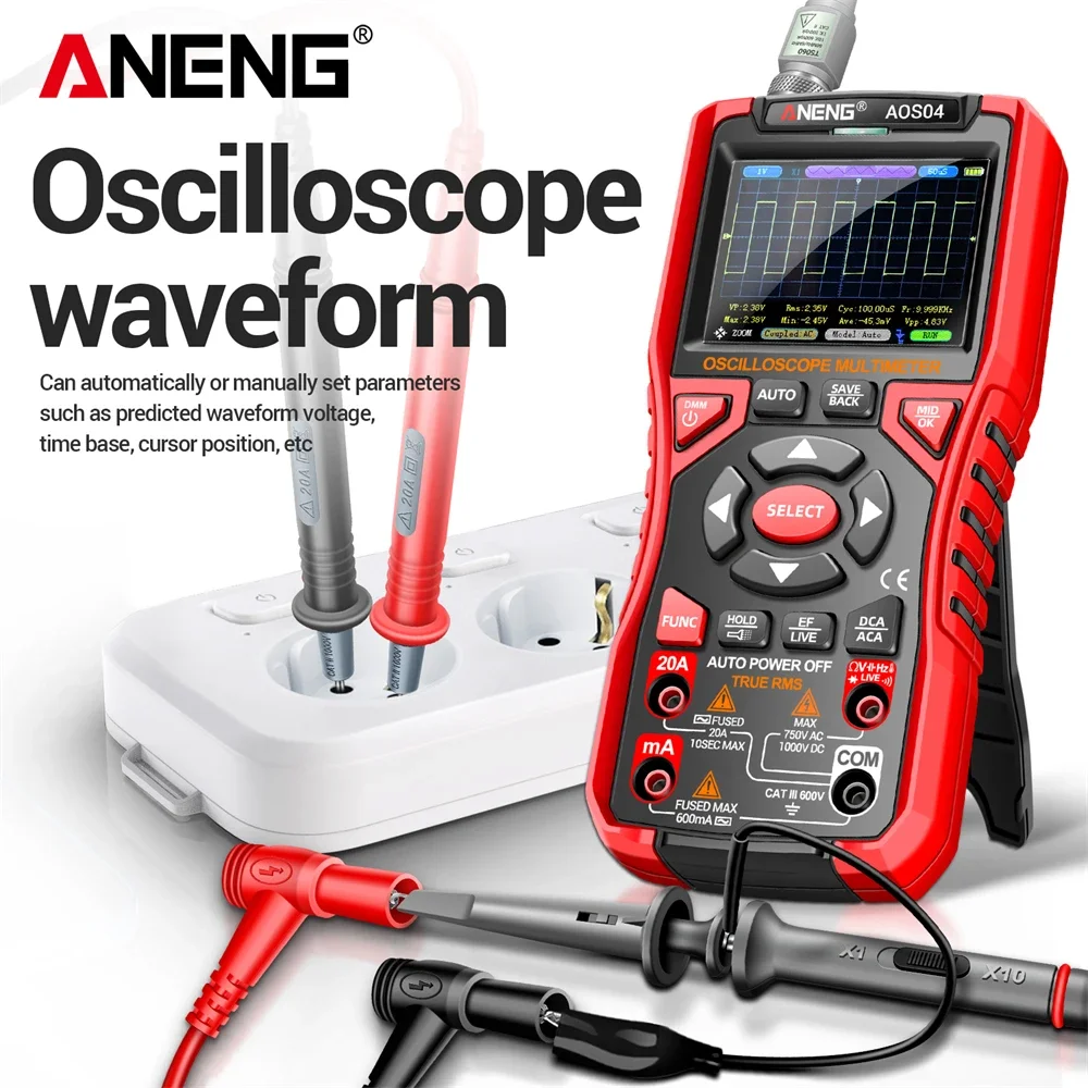 Oscilloscope Multimeter ANENG AOS04 3.2 Inch Waveform ,10MHz Bandwidth 50MSa/s Sample Rate Multi-function 2-in-1 Detection Tools
