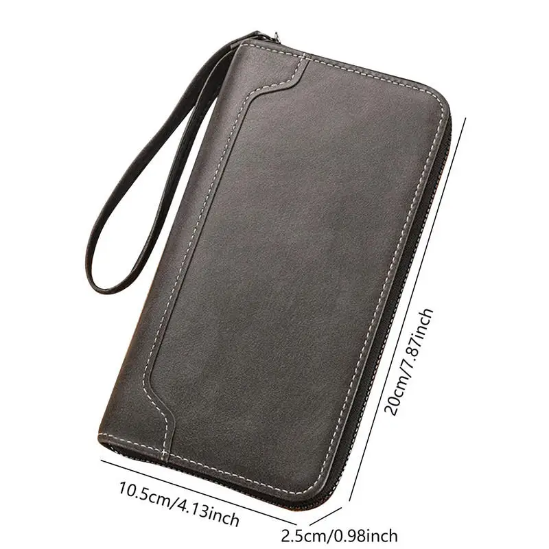 Herren-Geldbörse mit langem Reißverschluss, Geldbörse mit mehreren Fächern, schlichte Lederkombination, große Handtasche mit viel Stauraum. – Detail 4