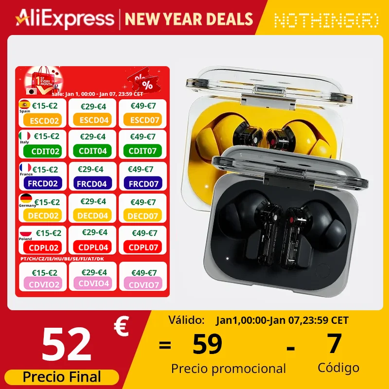 Nothing Ear (a) Redukcja Szumów Aktywna 45dB Dynamiczny Przetwornik 11mm Do 42,5 Godzin Odsłuchu Dźwięk na Nowy Poziom z LDAC