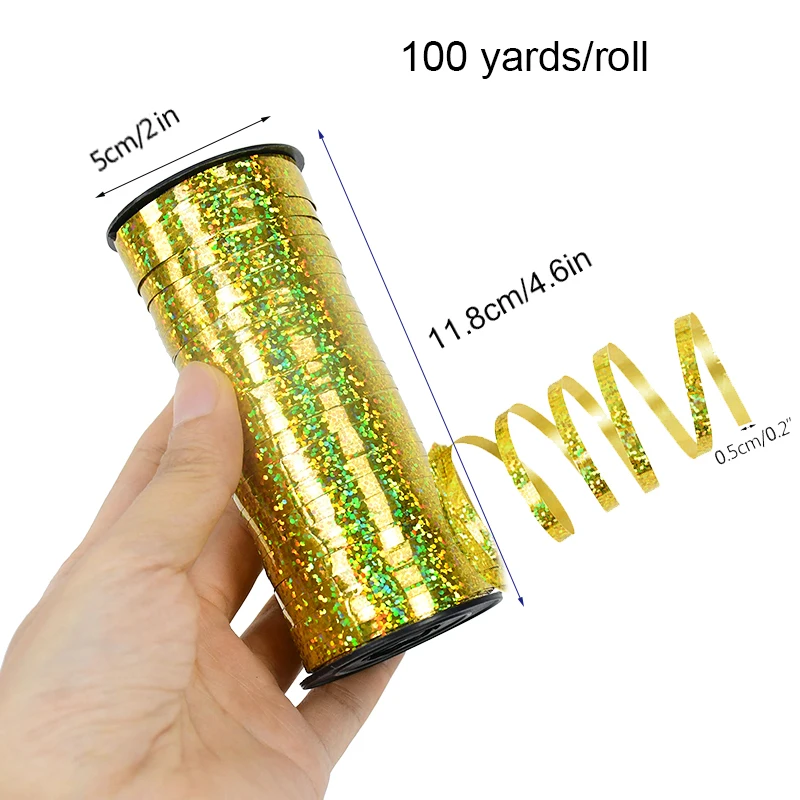 100yards/Roll Laser Ribbon Party Balloon Ribbons Birthday Hanging Garland Wedding Christmas Decoration Gift Bow Wrapping Craft