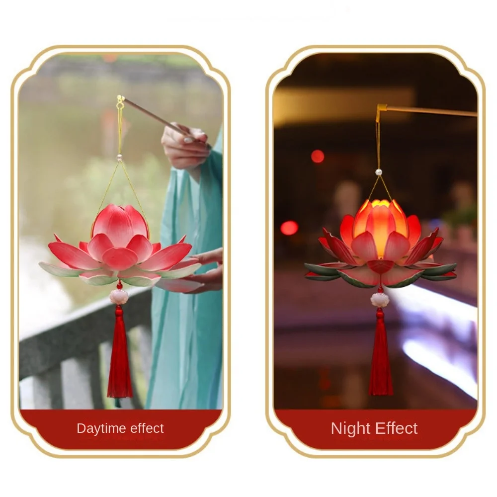 3D Middle Autumn Festival Lantern Lotus Flower Rabbit DIY Lantern Material Kit Hand Made PP Ancient Style Handheld Lantern