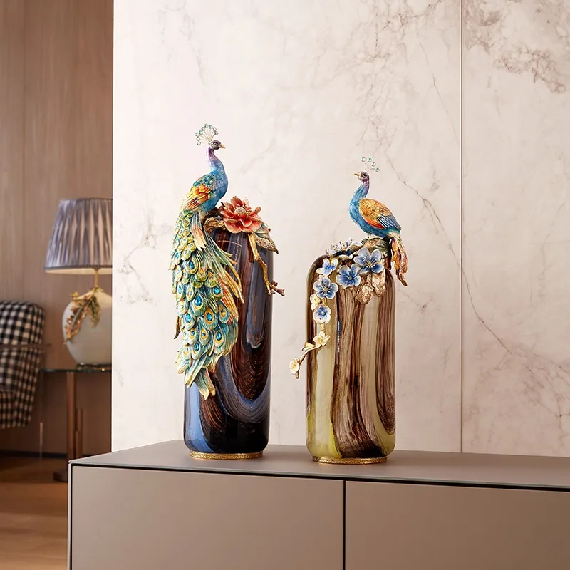 Home Decoration Living Room Bedroom Office Feast Museum Modern Luxury Decoration Enamel Painting Peacock Glazed Vase