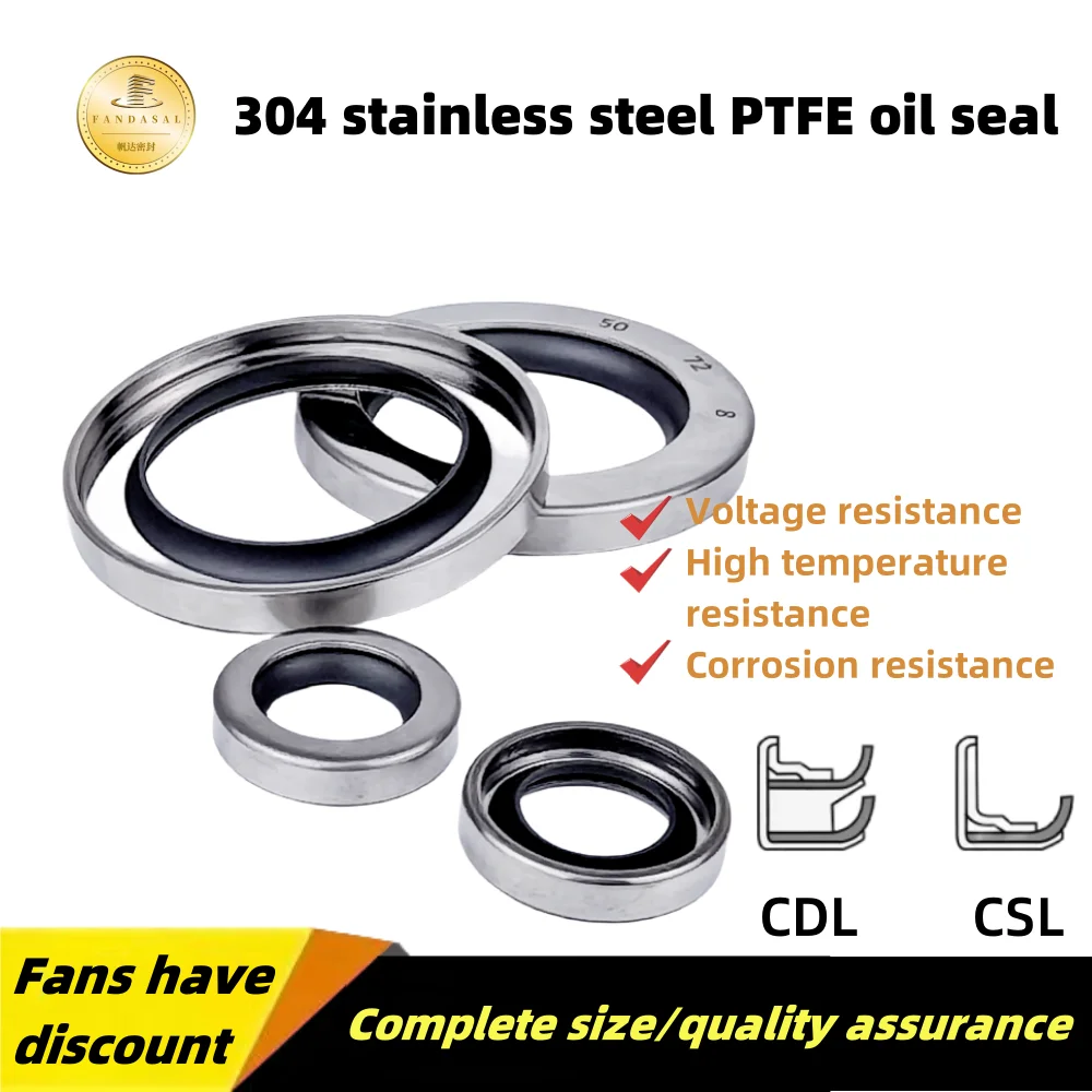 

Rotating shaft ID:15/16/17/18*OD:30/32/34/35*7/8/10mm 304 stainless steel PTFE oil seal, high-pressure air compressor seal