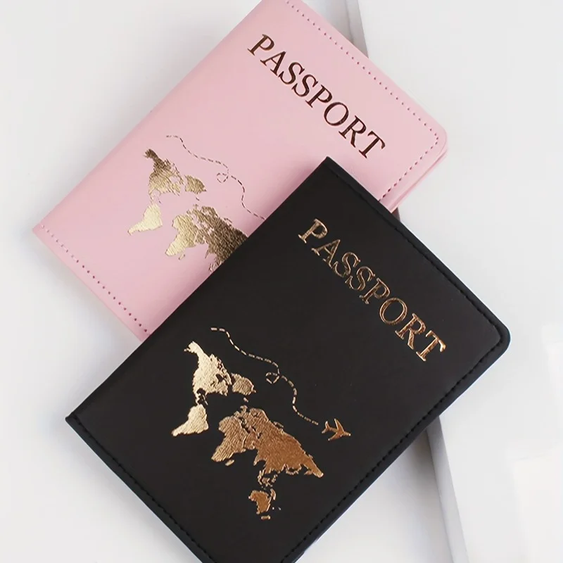 

Men's and women's business passport clip, fashionable world pattern travel passport clip, wallet gift, PU leather