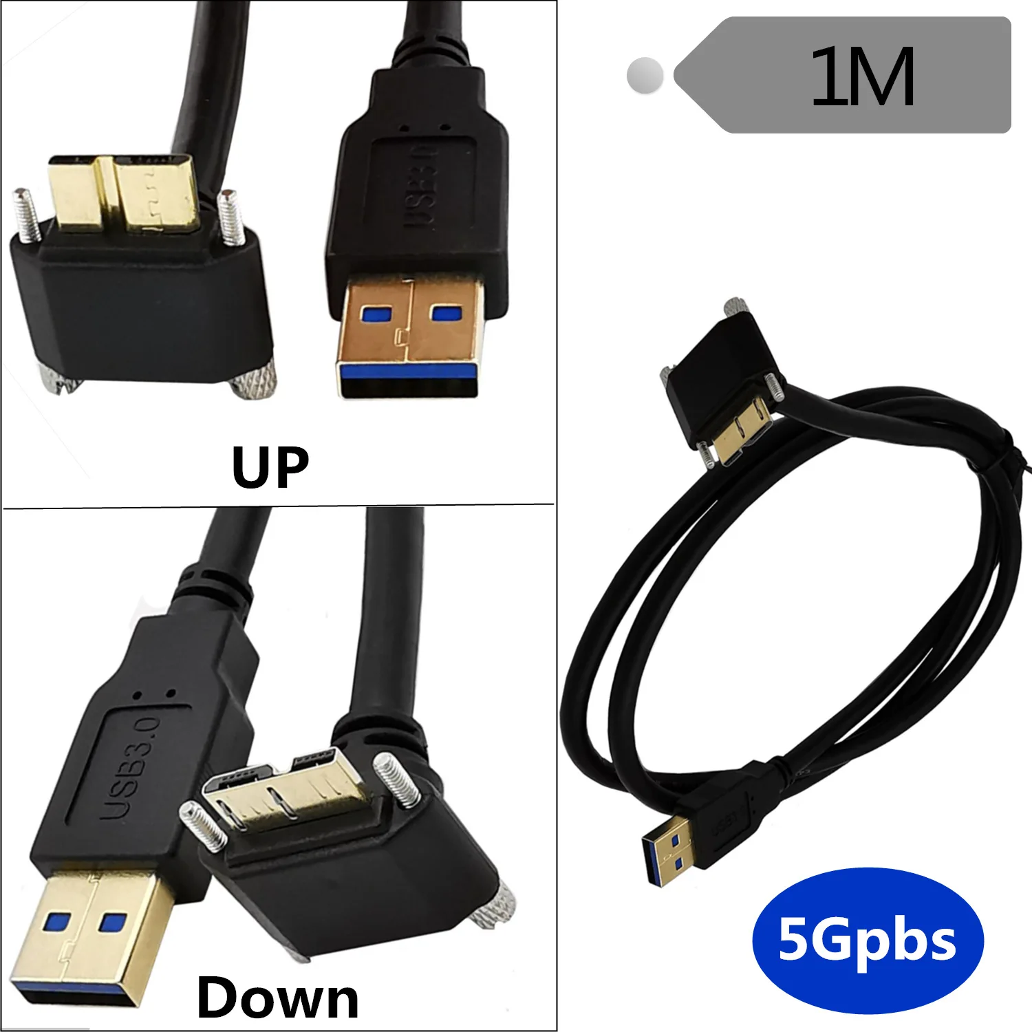 

Gold plated curved 5Gpbs USB3.0 MICRO B with Screw cable Industrial Camera Hard disk box Player data cable 1m