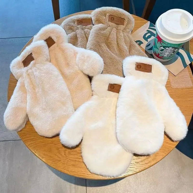 Winter Plüsch Warme Handschuhe Dicke Weiche Flauschige Volle Finger Handschuhe Nette Winddicht Wärmer Fäustlinge Frauen Einfarbig Warm Halten Fäustling
