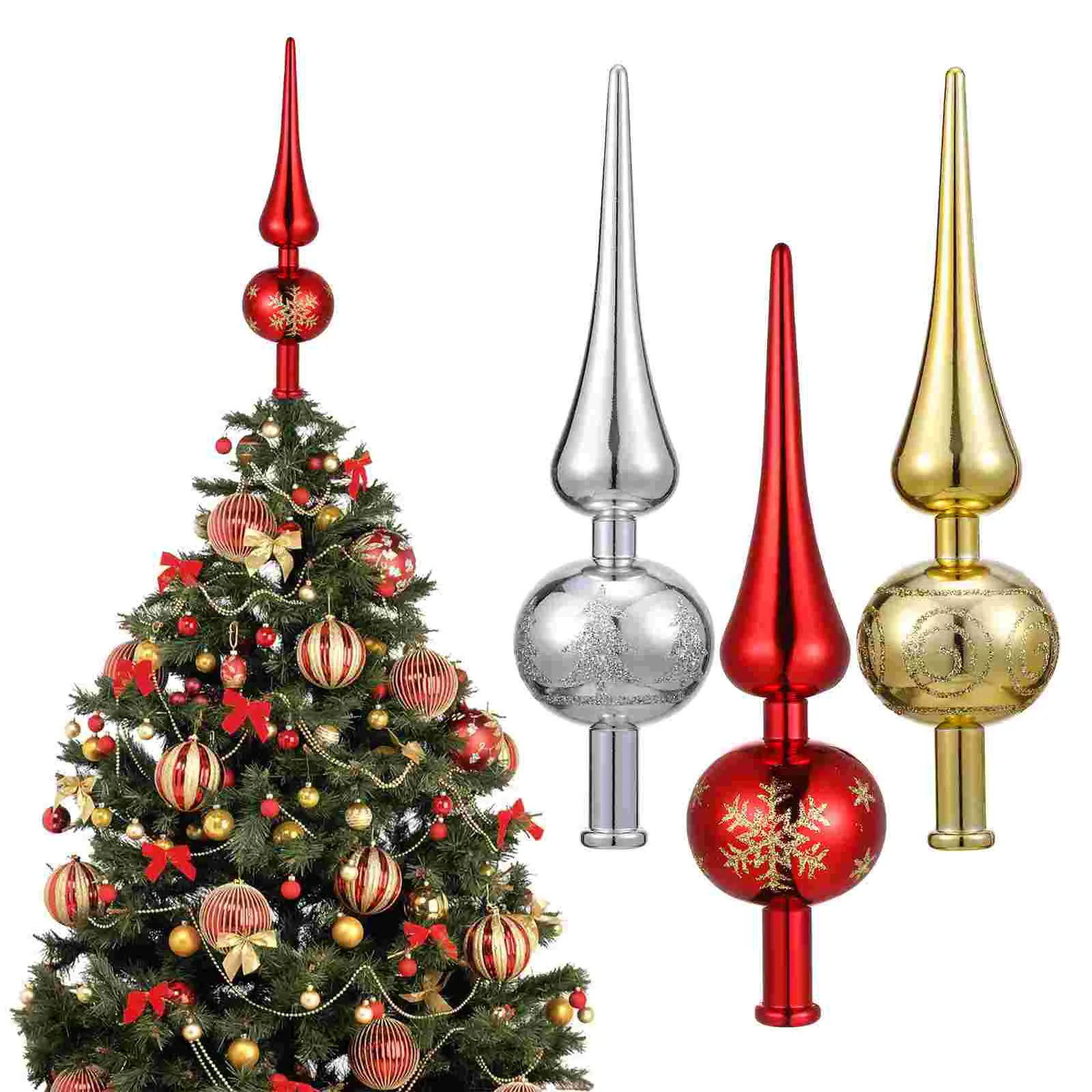 

3 Pcs Christmas Tree Top Star Finials Glossy Solid Topper Xmas Ornament Large Ornaments Toppers for Decor Decorations Small