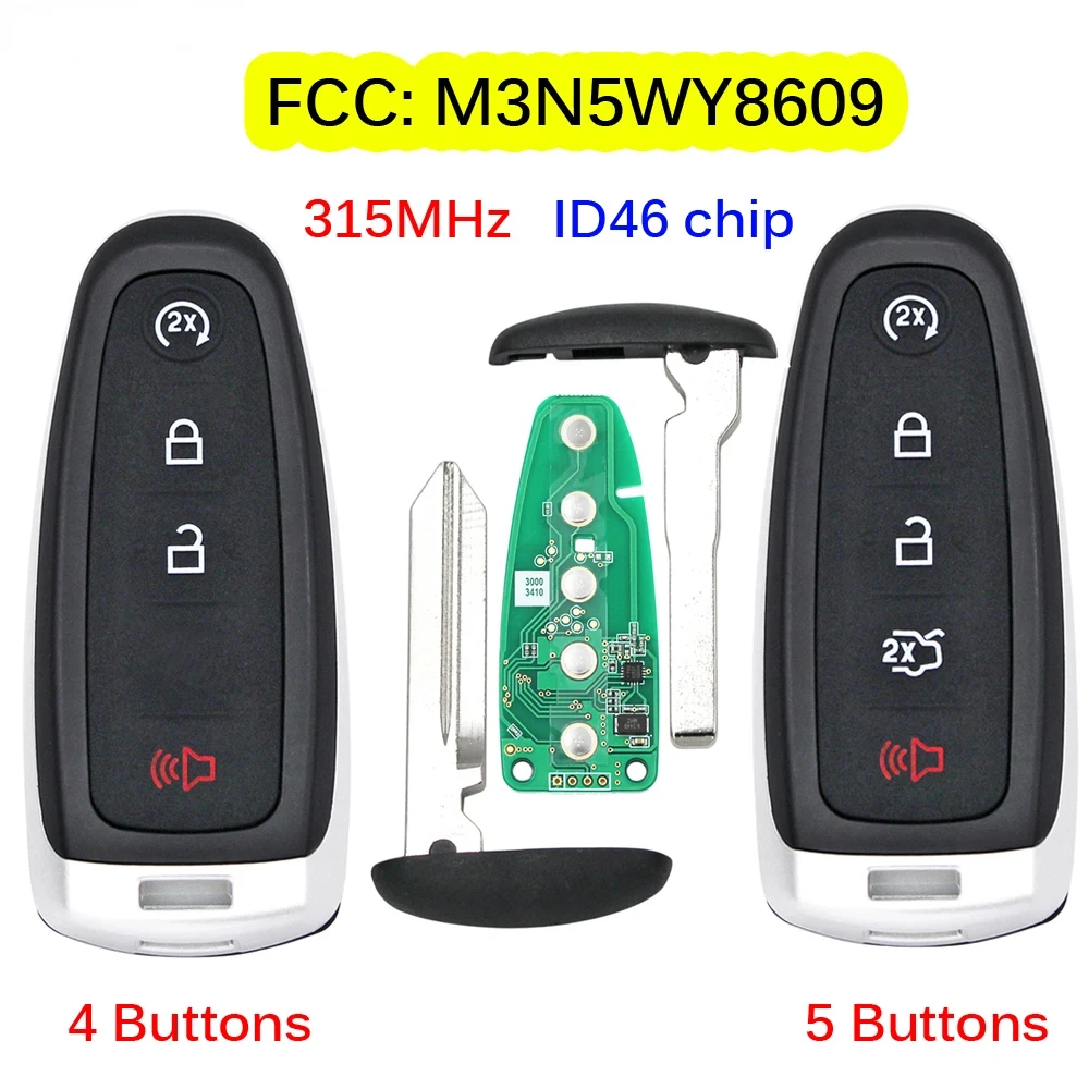 4/5 Button Smart Prox Remote Key 315MHz ID46 Chip for Ford Explorer Edge Expedition Flex C-max Taurus FCC:M3N5WY8609 H75/HU101