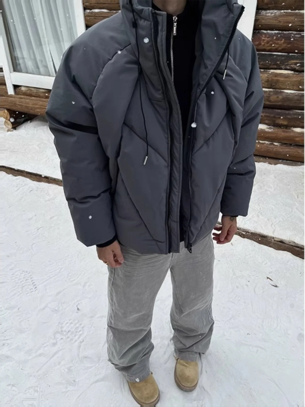 

Men's Hooded Cotton Jaet Armor Design Winter Warm Casual Versatile Cotton Coat Loose Fit Sle ular Trend Youth Faion