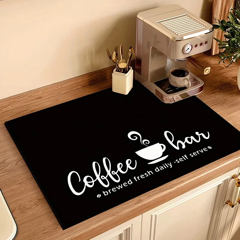 Drain Pad Black Coffees Bar Printing Kitchen Countertop Anti Slip Water Absorption Coffee Machine Multi-purpose Drainage Mat