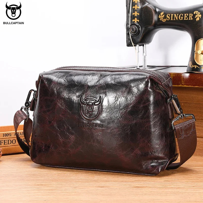 Bullcaptain Genuine Leather Men\'s Shoulder Bag Casual Fashion Messenger Bags Man Large-Capacity Independent Card Slots Bag\'s