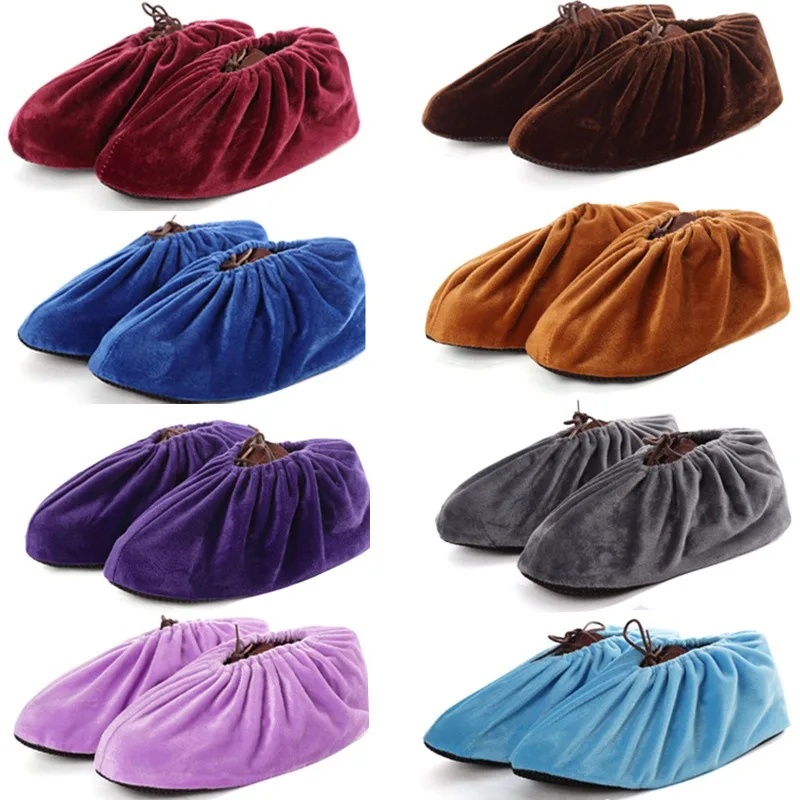 Thick Flannel Reusable Washable Slip Resistant Overshoes Indoor Floor Protector Covers for Footwear