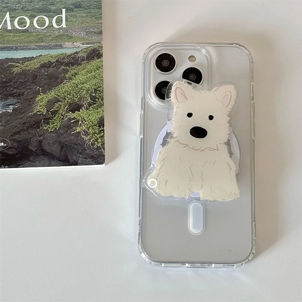 Aperto do telefone magnético Griptok, Ins coreano bonito cão suporte, suporte de carregamento sem fio, Magsafe, Top Stand para iPhone, West Heights