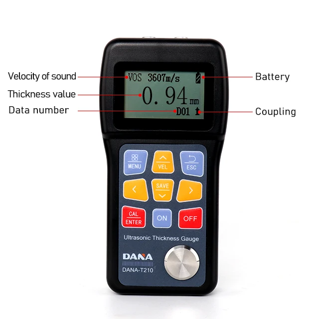 Meteran pengukur ketebalan ultrasonik DANA-T210, meteran pengukur lebar industri elektromagnetik, pengukur korosi rentang dari 0.75mm hingga 600mm