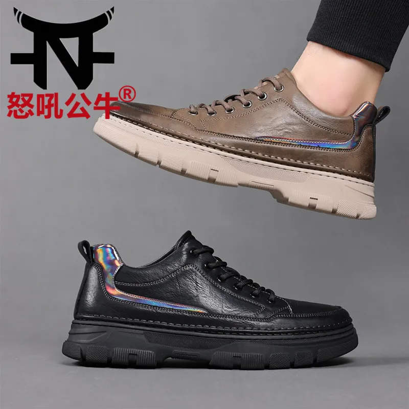 

Casual Men's Shoes Mid-top Boots Height-increasing Thick-soled Handmade Online Men's Trendy Genuine Leather In Stock