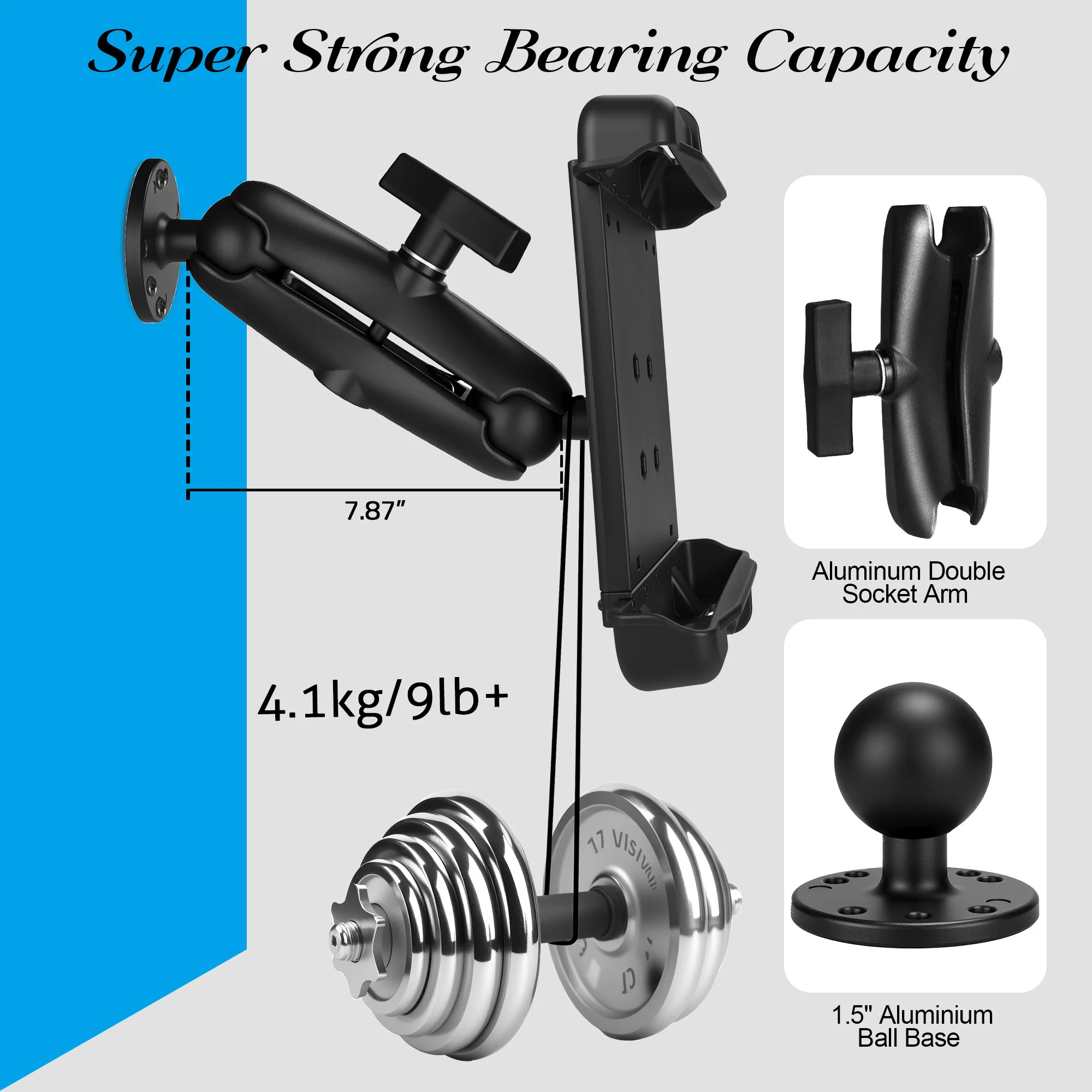 

VINmounts compatible with 7.9-9 inch tablets for Zebra ET40/ET45,with a 1.5-inch 7-holeround drilled base and 15 cm aluminum rod