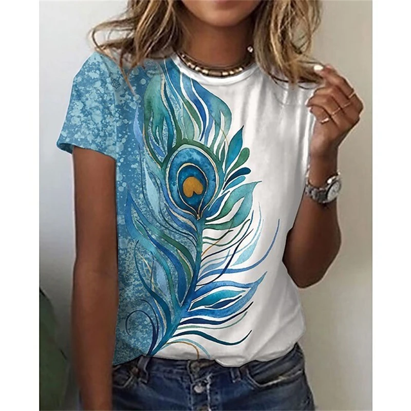 Fashion Artistic Flower Pattern T-shirt Women Summer Leisure Y2k Graphic Tee Female Casual Elegant Short-sleeved O-neck Tee Tops