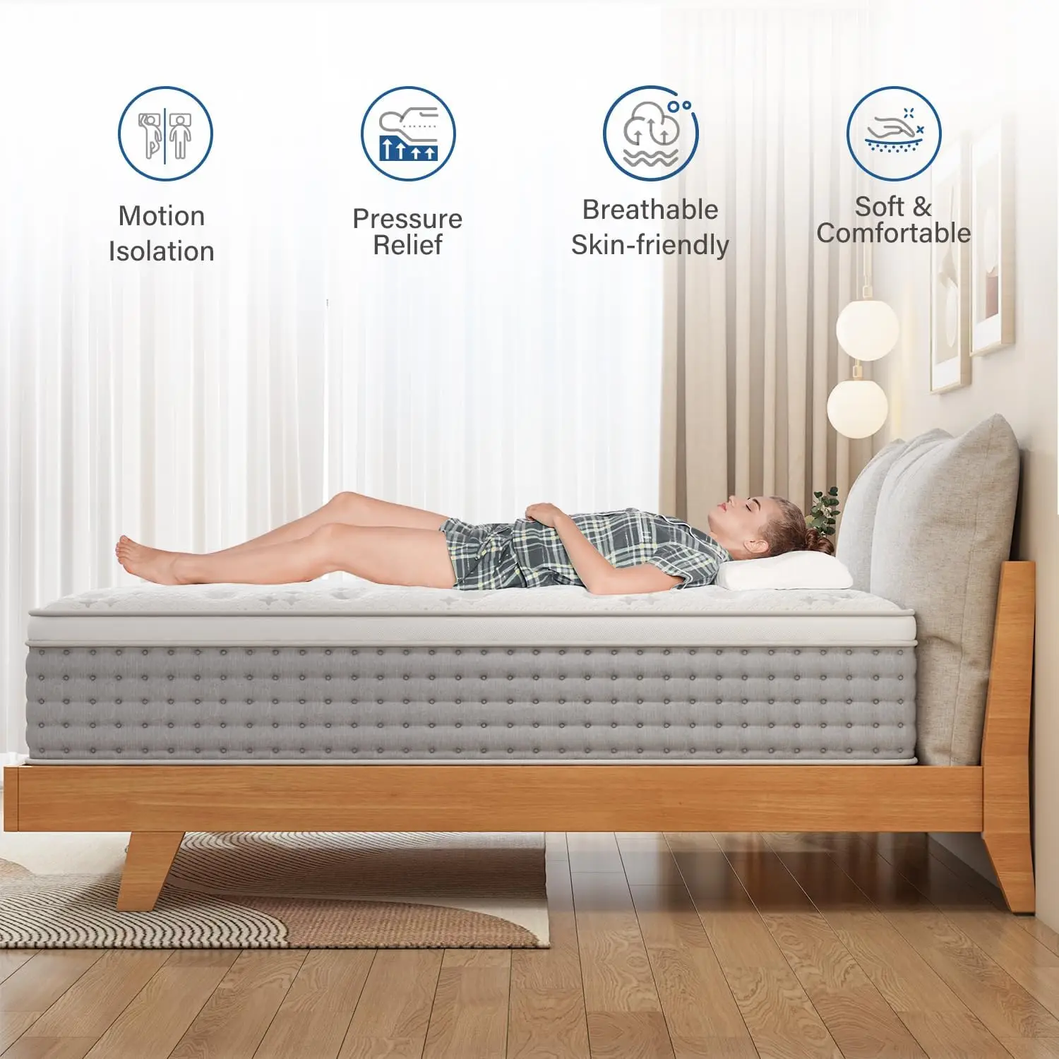 Queen Mattress 14 Inch, Luxury Innerspring Hybrid Mattress with Gel Memory Foam, Pressure Relief Individual Wrapped Coils Bed Ma