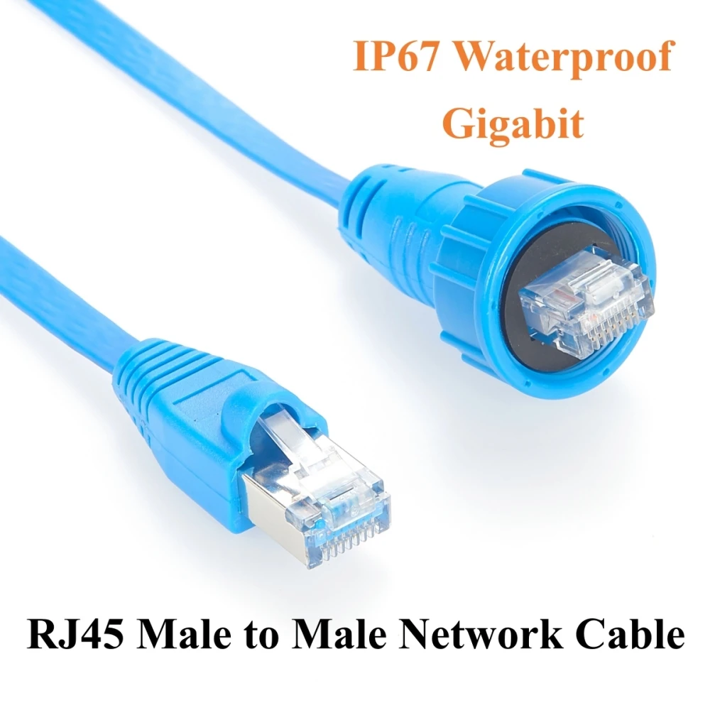 

IP67 Waterproof RJ45 Cat5e Ethernet Flat Cable Outdoor Gigabit RJ45 Male to Male LAN Network Patch Cord Threaded Embedded Mount
