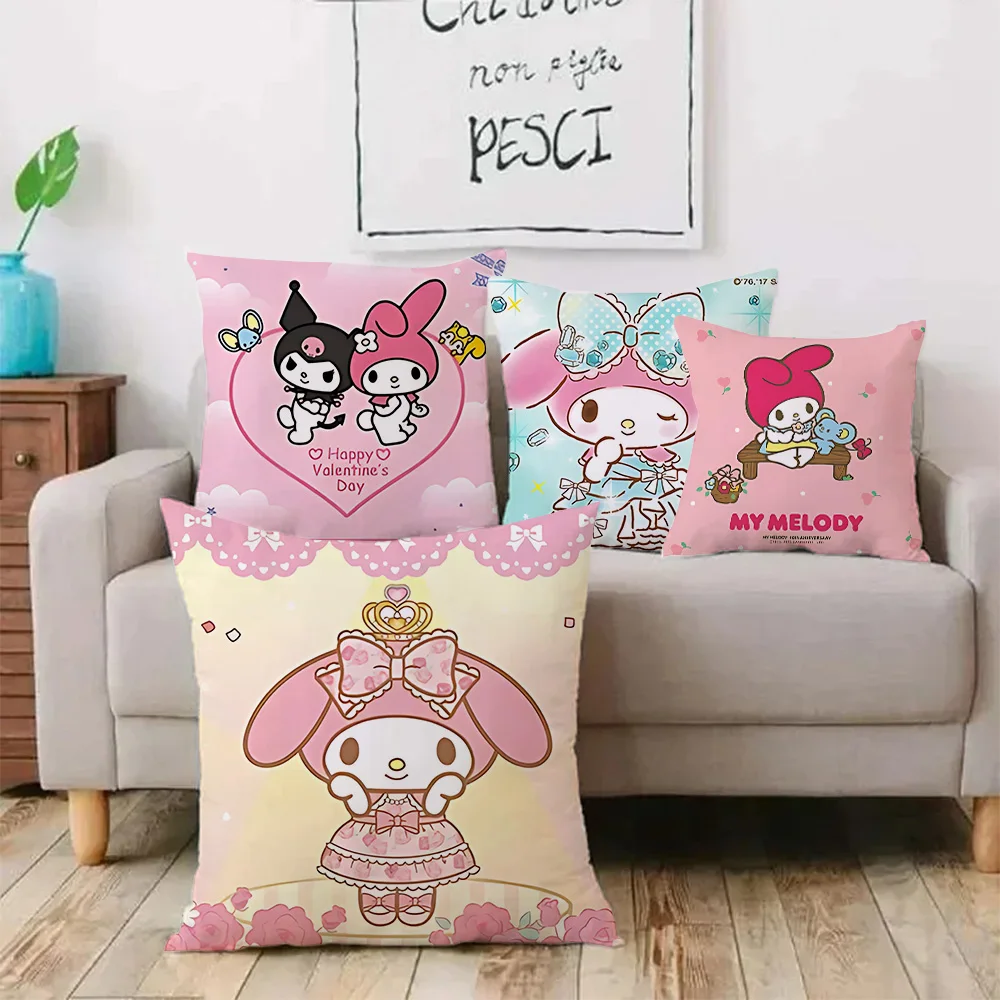 Kawaii Hello Kitty My Melody Pillow Covers Cartoon Sofa Decorative Home Double-sided Printing Short Plush Cute Cushion Cover