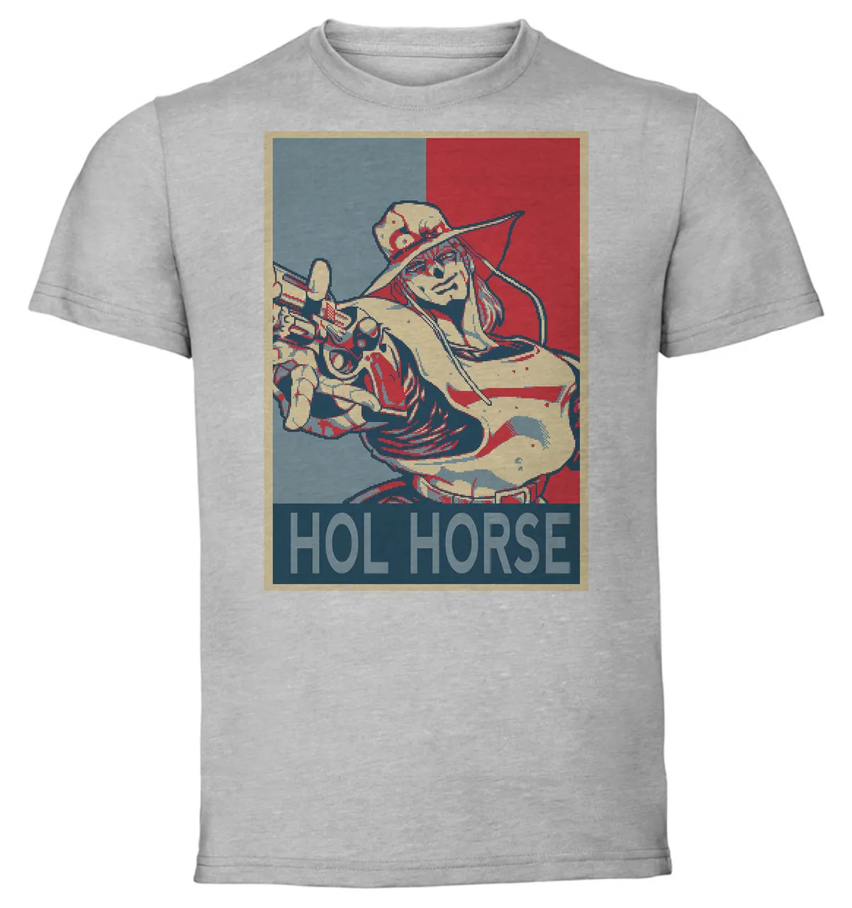 T-Shirt Unisex Grey Propaganda Pixel Art  JoJo Hol Horse