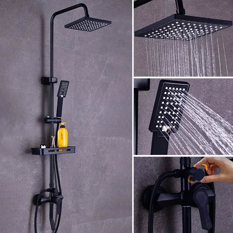 Sistema de ducha para baño, juego de ducha de lluvia moderno con cabezal de mano, barra de ducha ajustable de acero inoxidable