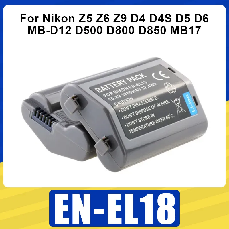 EN-EL18 Battery 3000mAh EN-EL18D Rechargeable Battery For Nikon Z5 Z6 Z9 D4 D4S D5 D6 MB-D12 D500 D800 D850 MB17 EN-EL18A Camera
