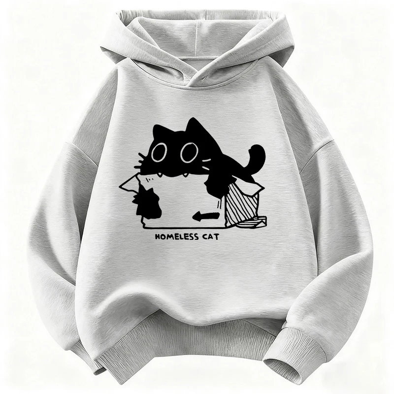 Kinder-Sweatshirt mit Obdachlosen-Katzen-Design, süßer Kapuzenpullover für Jungen und Mädchen, Herbst-Winter, lässige Hoodies