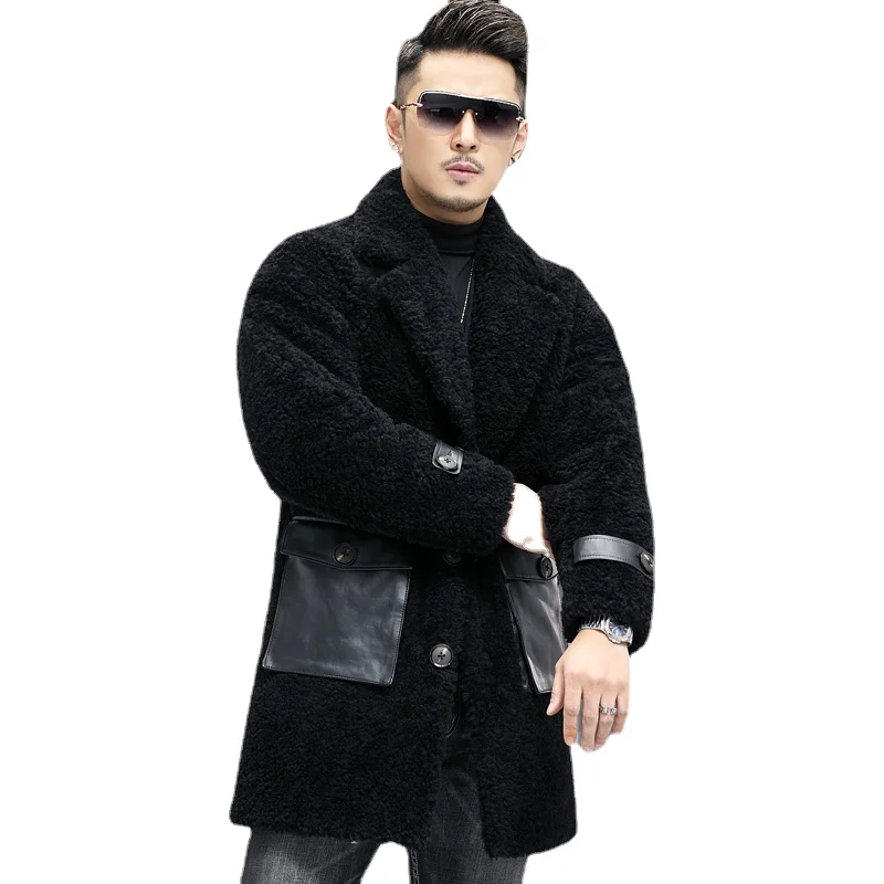 

Fur Integrated Men's Mid-Length Leather Fur Coat Chenille Coat Lamb Fur Large Particle Coat