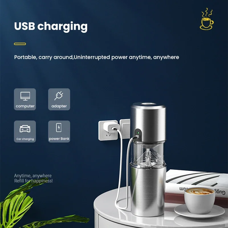 Portable Electric Coffee Grinder Stainless Steel USB Rechargeable Beans Spices Mill Machine