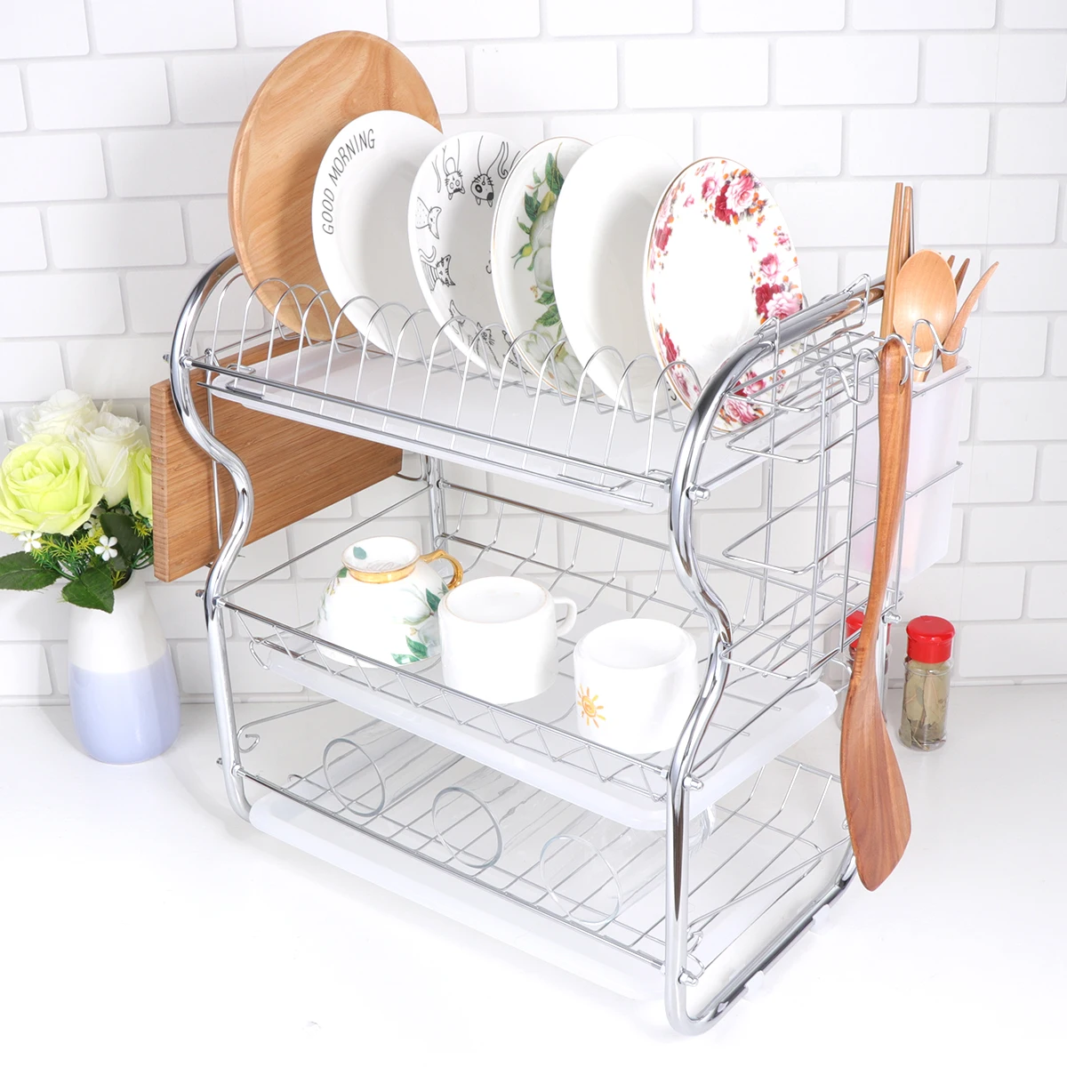 

3 Layer Utensils Dishes ganization Shelf Storage ganizer Material Dish Rack Plates Bowls Mugs Cups Holder