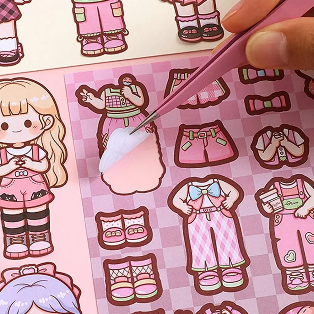 Multicolor Girls Dress Up Decorative Stickers Daily Wear Papper Changing Clothes Game Stickers Stress Relief