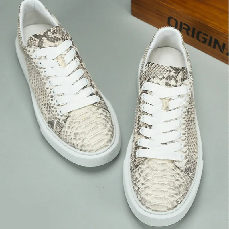Authentic Python Board Fashionable Versatile Lightweight Genuine Sole Casual Shoes Snake Leather Suede Trendy Men\'s Shoes Loafer