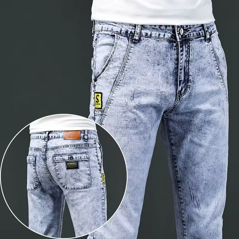 2023 New Skinny Jeans Men Vintage Fashion Snowflake Washed Classic Slim Skinny Elastic Male Casual Denim Trousers