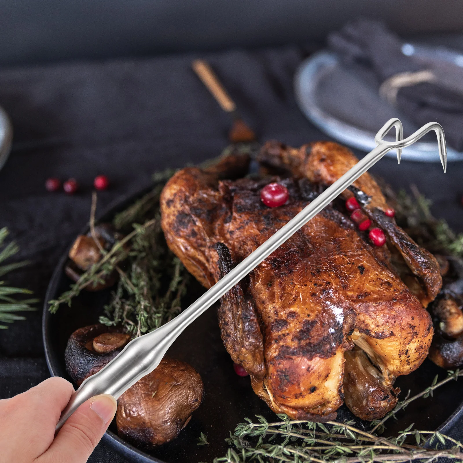 

Stainless Steel Meat Flipper Hook Practical Bbq Grilling Tool Smooth Polished Easy Insertion Cleaning Meat Hook