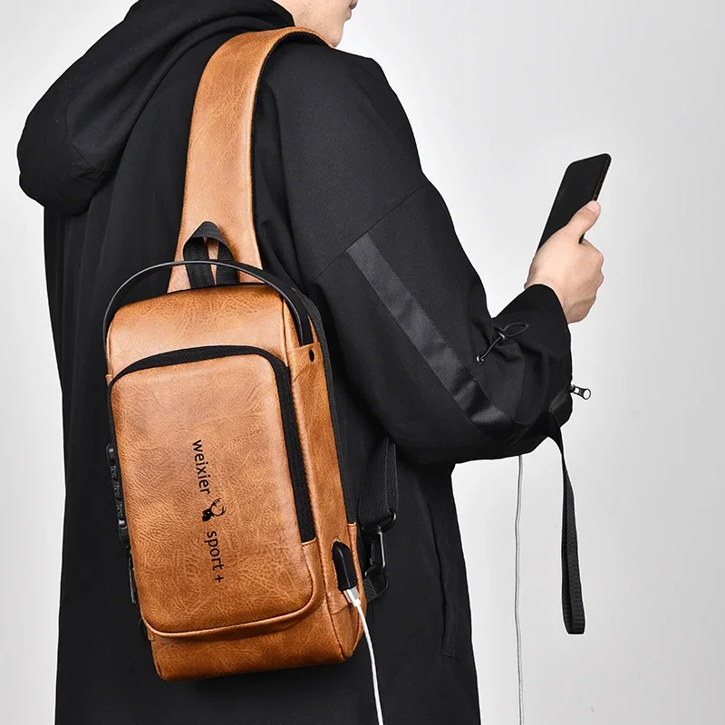 الرجال حقيبة ظهر ذات حمالة عبر الجسم الكتف حقيبة الصدر مع منفذ شحن USB مكافحة سرقة السفر دراجة نارية متسابق الذكور الجانب حقيبة ساعي