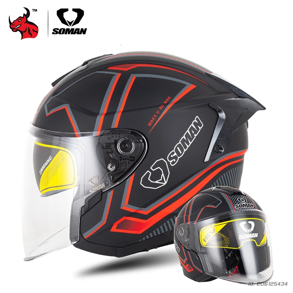 

Motorcycle Helmet Open Face Half Helmet Safety Motocross Helmet Moto Double Lens Four Seasons Riding Helmets ABS Material